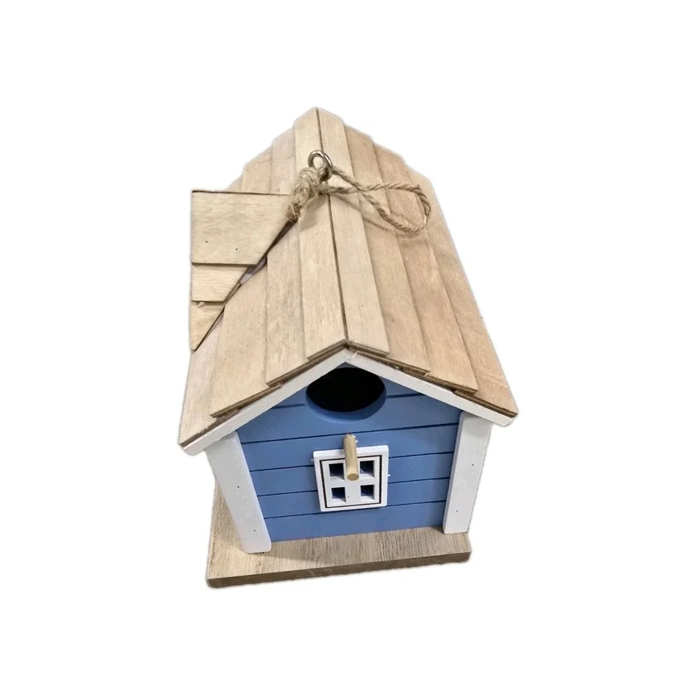 Small Blue and White Wooden Birdhouse Decorative Hanging Cottage